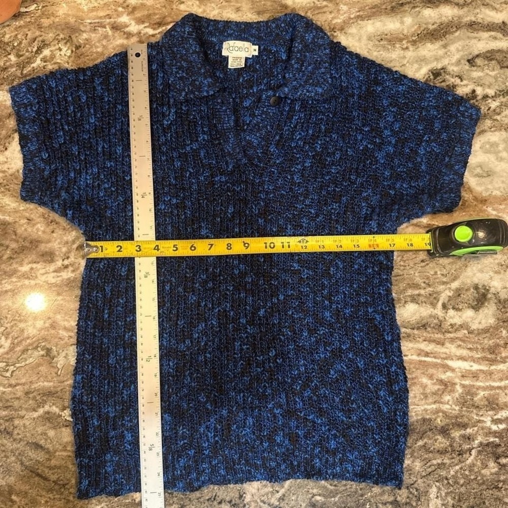 Coastal Grandmother Vintage Cotton blue black short sleeve summer sweater MEDIUM - Picture 3 of 8